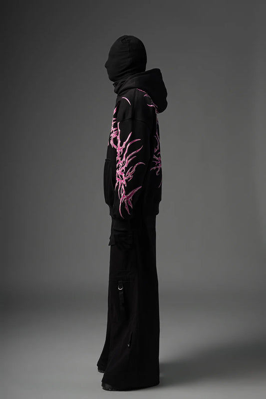 Hoodie Streatwear Balaclava-con grafica rosa