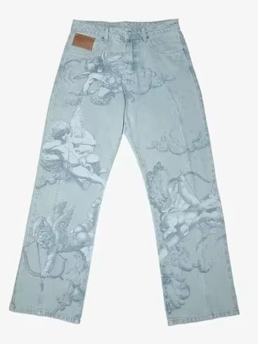 Pantaloni Effetto Denim con Graffiti – Stile e Comfort Infinito