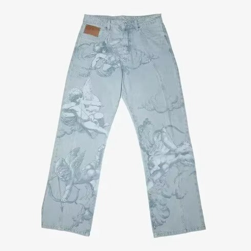 Pantaloni Effetto Denim con Graffiti – Stile e Comfort Infinito