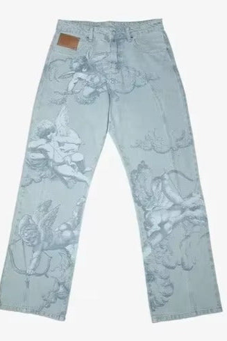 Pantaloni Effetto Denim con Graffiti – Stile e Comfort Infinito